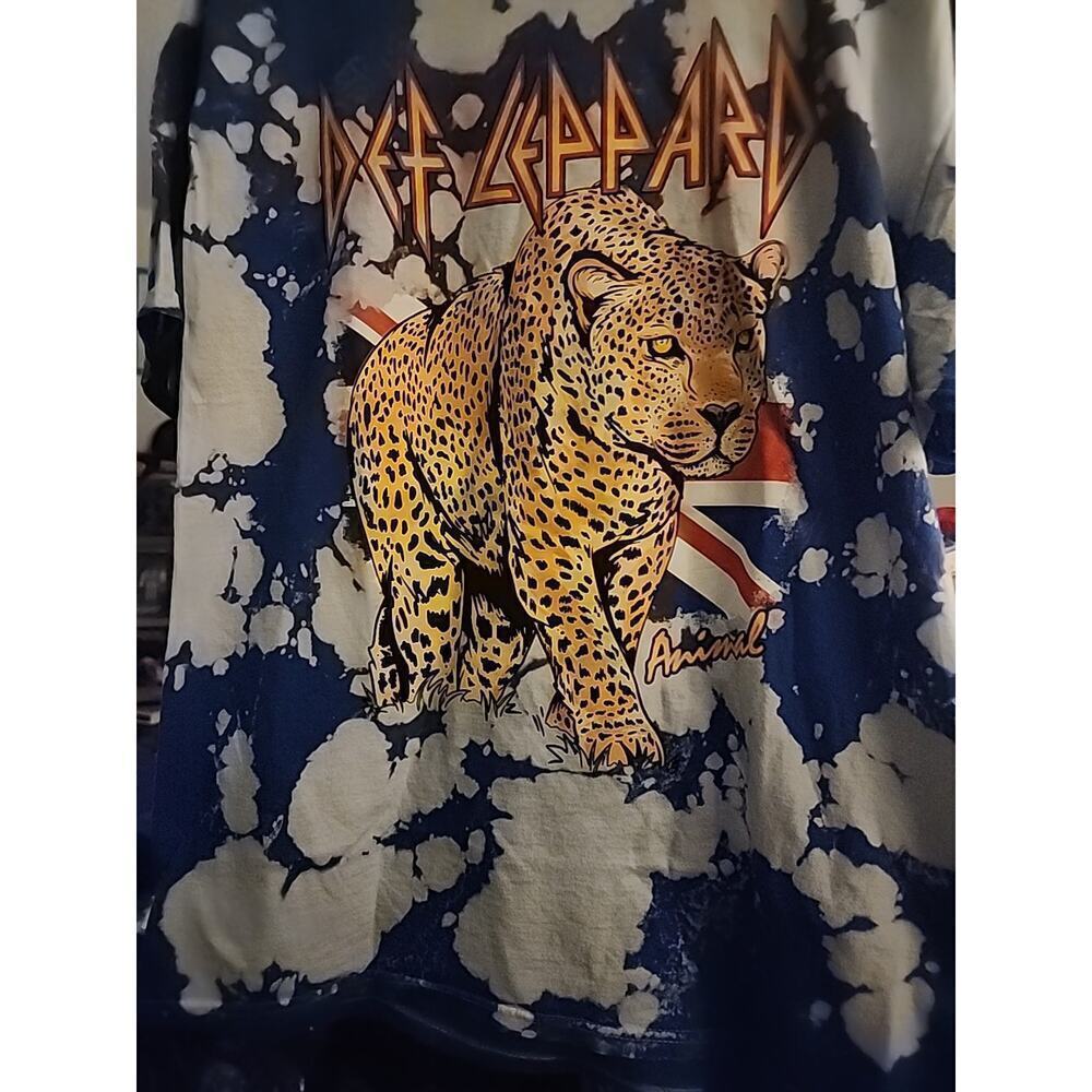 Def Leppard Hysteria Animal Band Tee Bleach Tie Dye Blue White‎ Medium New CR10